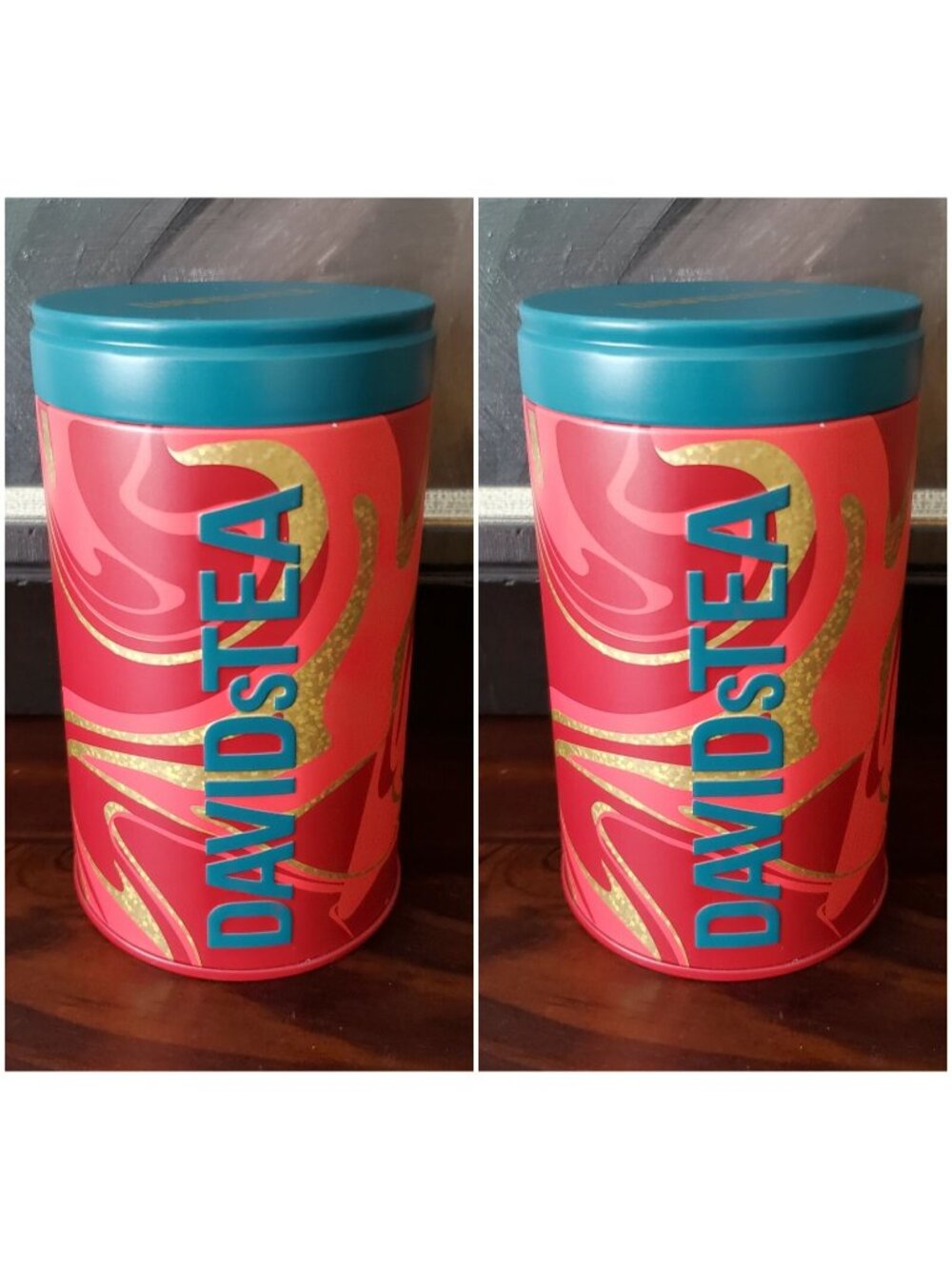 DAVIDsTEA Tis the Season Christmas Tea Tins Red Gold Green Empty Lot of 2 New